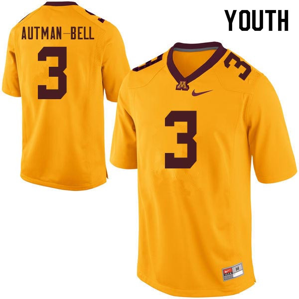 Youth #3 Chris Autman-Bell Minnesota Golden Gophers College Football Jerseys Sale-Gold - Click Image to Close